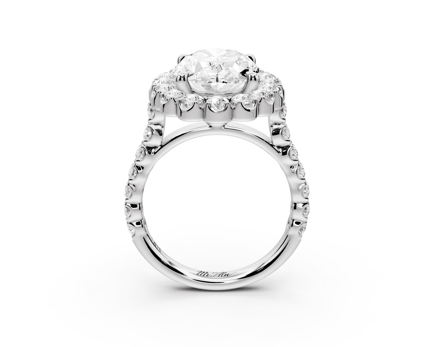 Anastasia - 3ct 18k white gold oval Diamond with Floral Halo and Pavé engagement Ring - Mr. Alex Jewelry