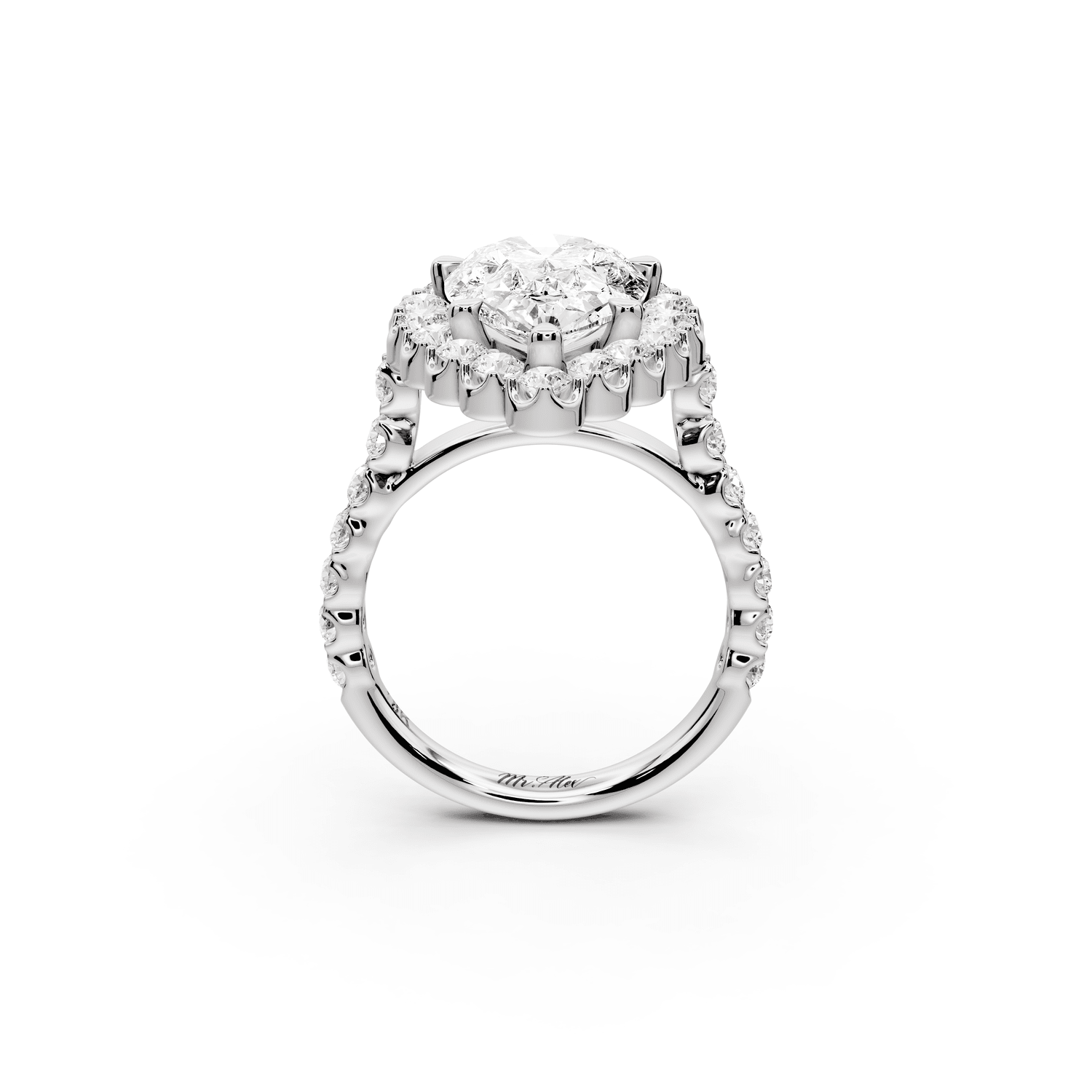 Anastasia - 3ct 18k white gold pear Diamond with Floral Halo and Pavé engagement Ring - Mr. Alex Jewelry
