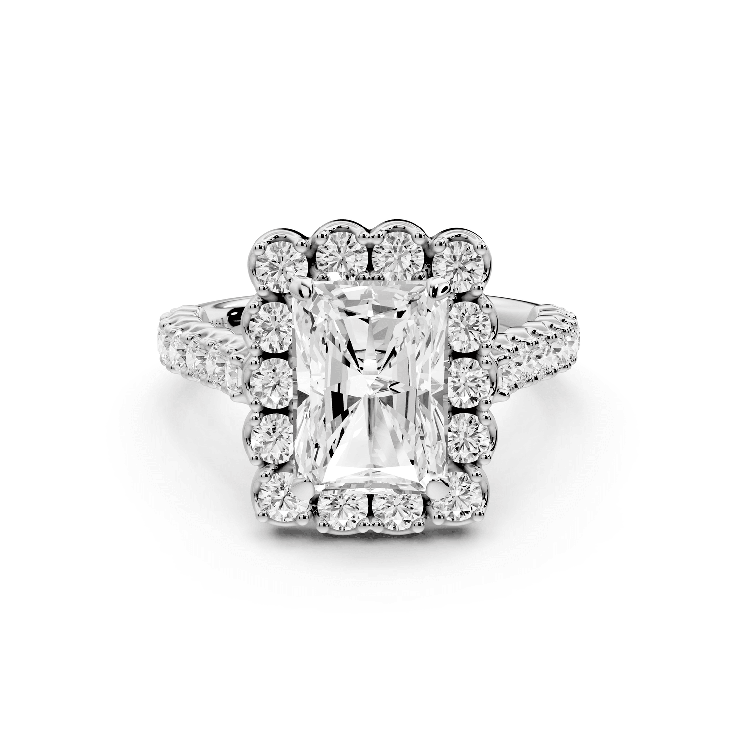Anastasia - 3ct 18k white gold radiant Diamond with Floral Halo and Pavé engagement Ring - Mr. Alex Jewelry