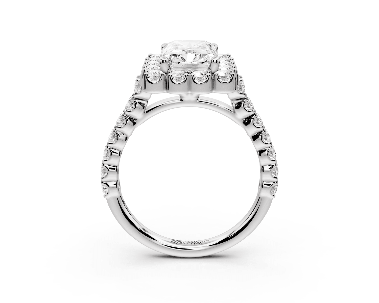 Anastasia - 3ct 18k white gold radiant Diamond with Floral Halo and Pavé engagement Ring - Mr. Alex Jewelry