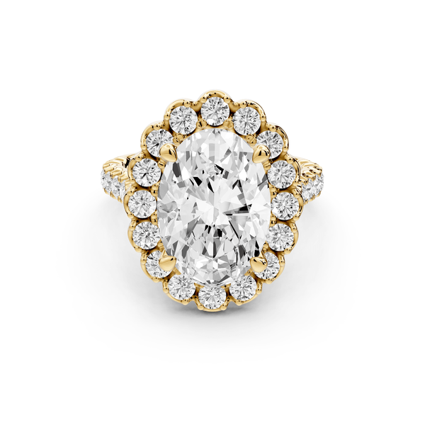Anastasia - 3ct 18k yellow gold oval Diamond with Floral Halo and Pavé engagement Ring - Mr. Alex Jewelry