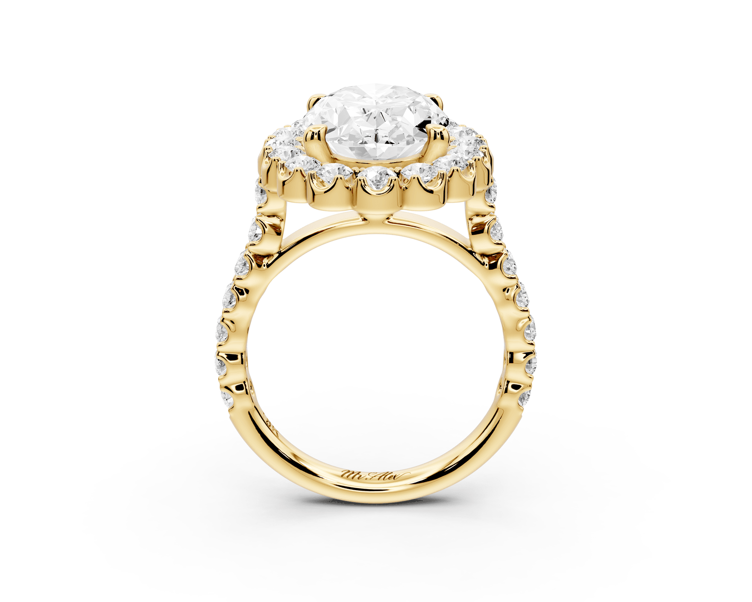 Anastasia - 3ct 18k yellow gold oval Diamond with Floral Halo and Pavé engagement Ring - Mr. Alex Jewelry