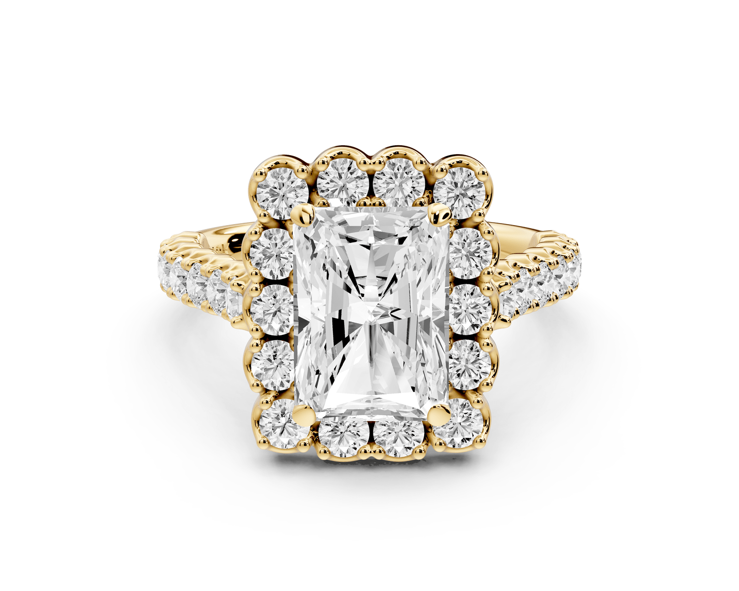 Anastasia - 3ct 18k yellow gold radiant Diamond with Floral Halo and Pavé engagement Ring - Mr. Alex Jewelry