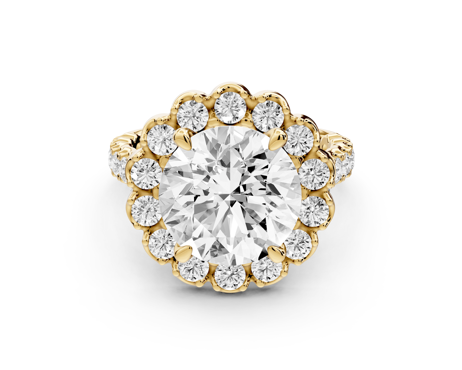Anastasia - 3ct 18k yellow gold round Diamond with Floral Halo and Pavé engagement Ring - Mr. Alex Jewelry