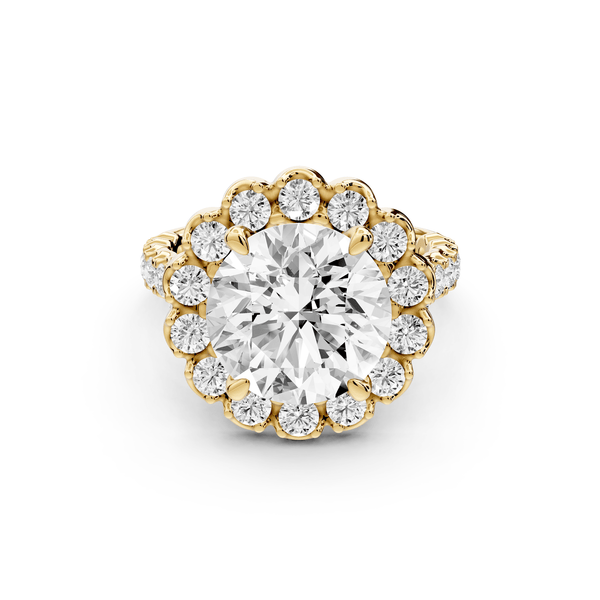 Anastasia - 3ct 18k yellow gold round Diamond with Floral Halo and Pavé engagement Ring - Mr. Alex Jewelry