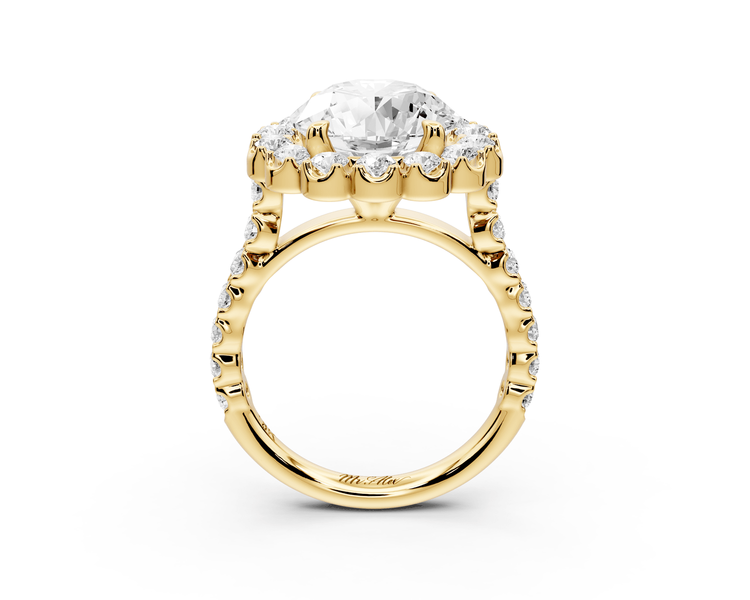 Anastasia - 3ct 18k yellow gold round Diamond with Floral Halo and Pavé engagement Ring - Mr. Alex Jewelry