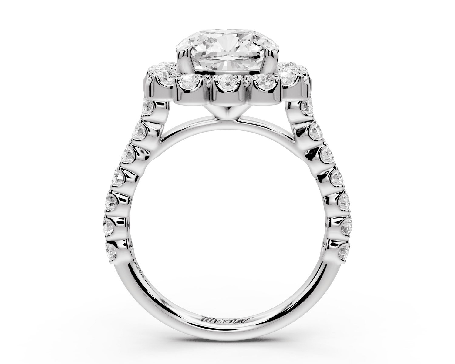 Anastasia - 3ct platinum cushion Diamond with Floral Halo and Pavé engagement Ring - Mr. Alex Jewelry