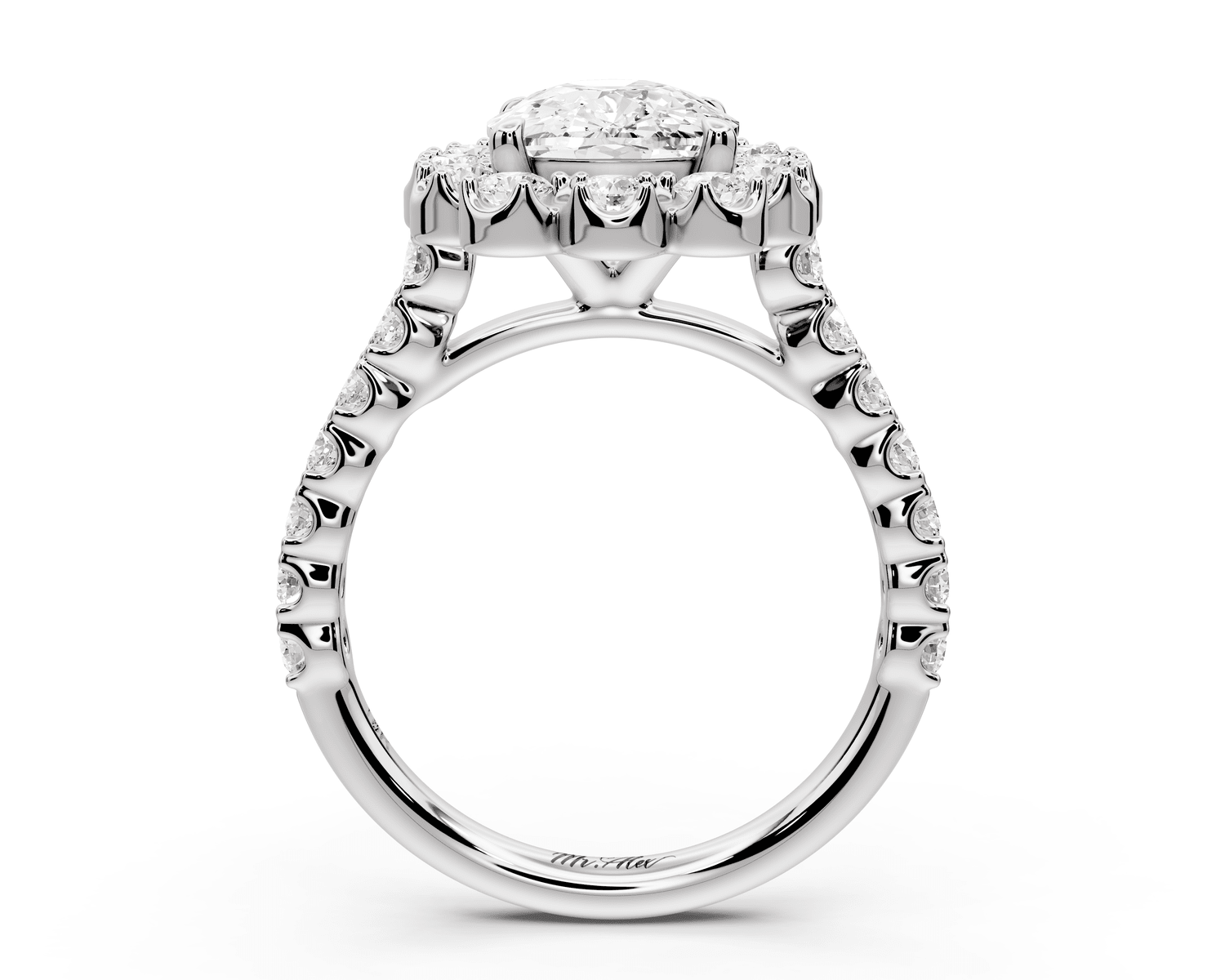 Anastasia - 3ct platinum ecushion Diamond with Floral Halo and Pavé engagement Ring - Mr. Alex Jewelry