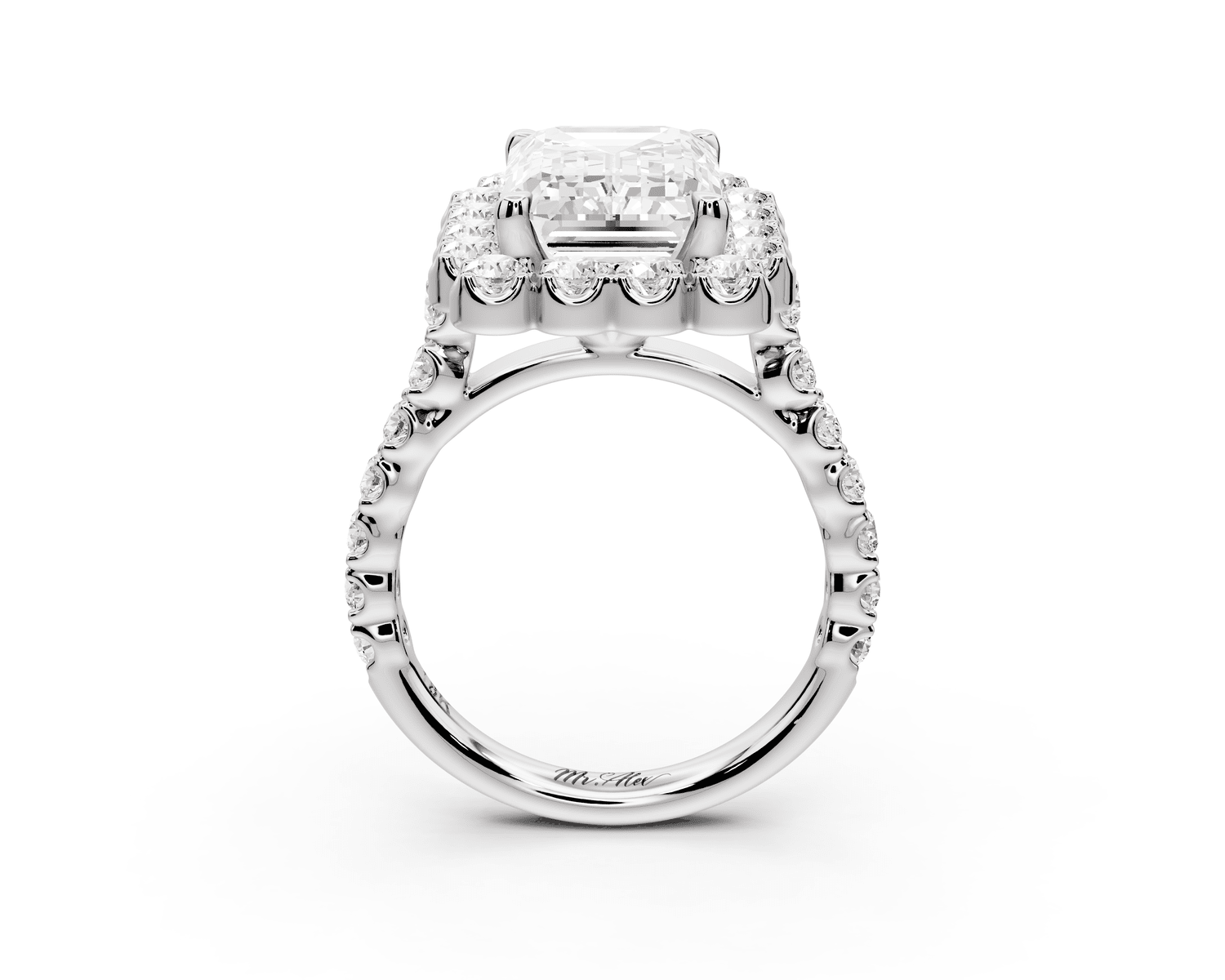 Anastasia - 3ct platinum emerald Diamond with Floral Halo and Pavé engagement Ring - Mr. Alex Jewelry