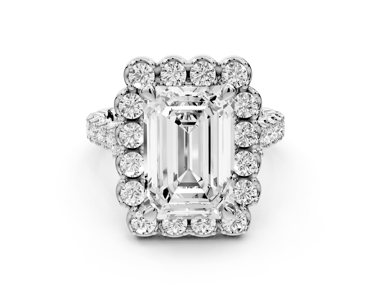 Anastasia - 3ct platinum emerald Diamond with Floral Halo and Pavé engagement Ring - Mr. Alex Jewelry