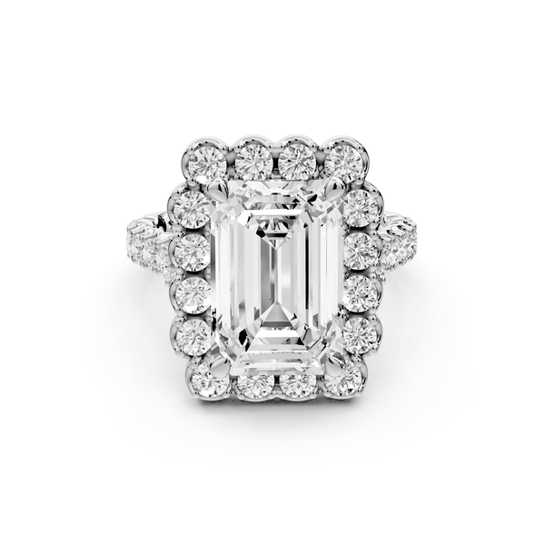 Anastasia - 3ct platinum emerald Diamond with Floral Halo and Pavé engagement Ring - Mr. Alex Jewelry