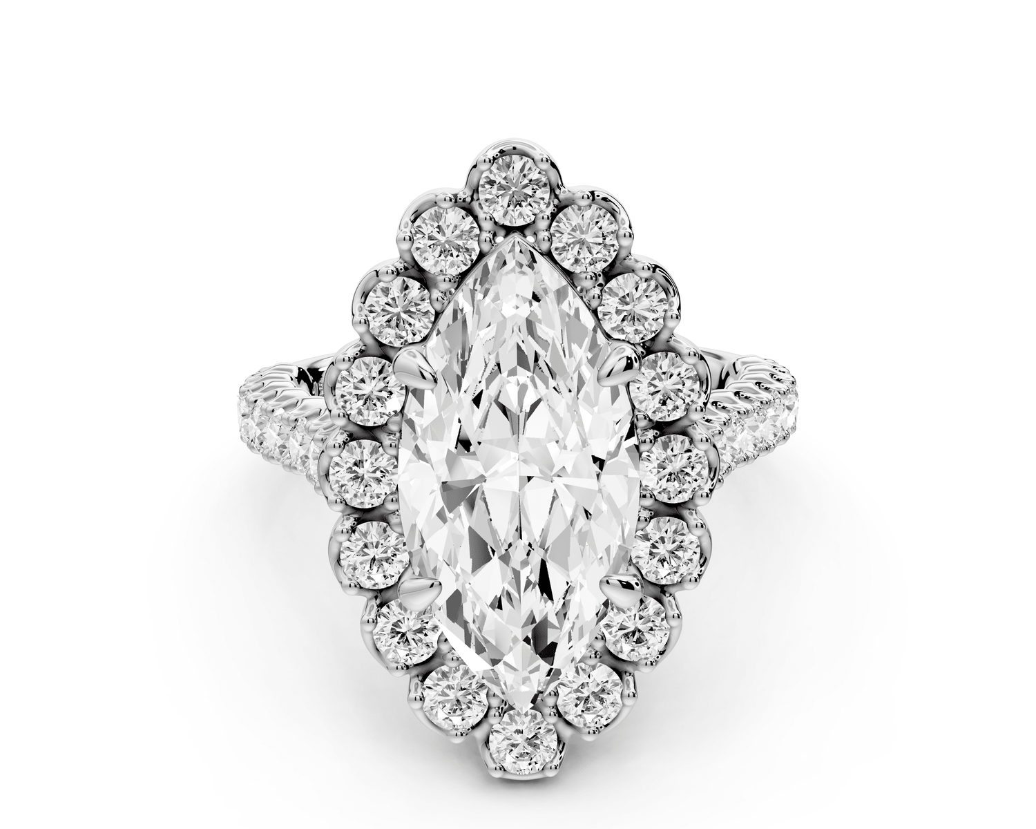 Anastasia - 3ct platinum marquise Diamond with Floral Halo and Pavé engagement Ring - Mr. Alex Jewelry