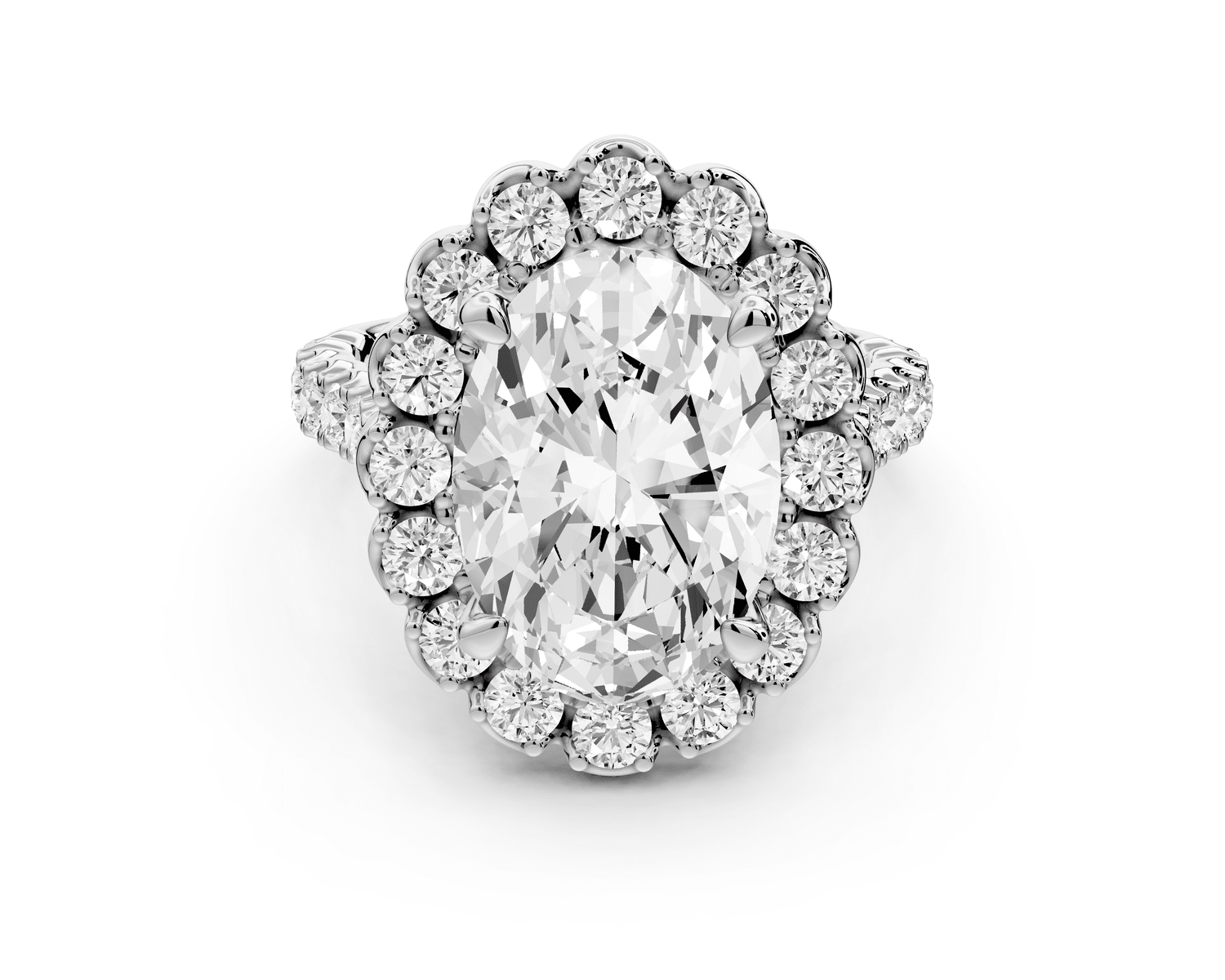 Anastasia - 3ct platinum oval Diamond with Floral Halo and Pavé engagement Ring - Mr. Alex Jewelry