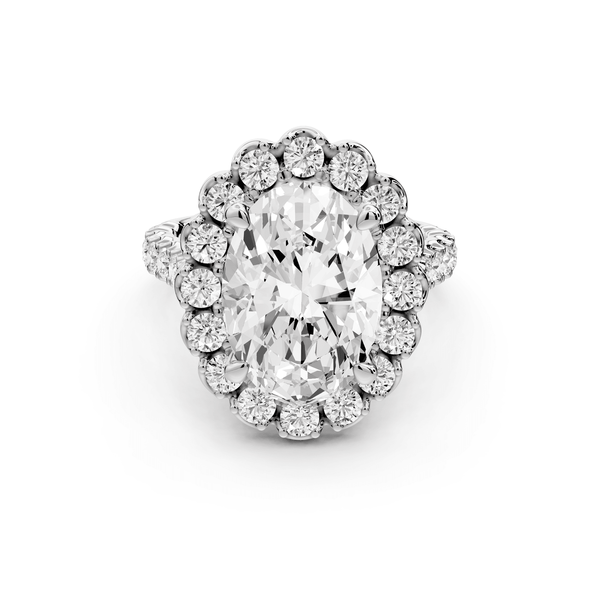 Anastasia - 3ct platinum oval Diamond with Floral Halo and Pavé engagement Ring - Mr. Alex Jewelry
