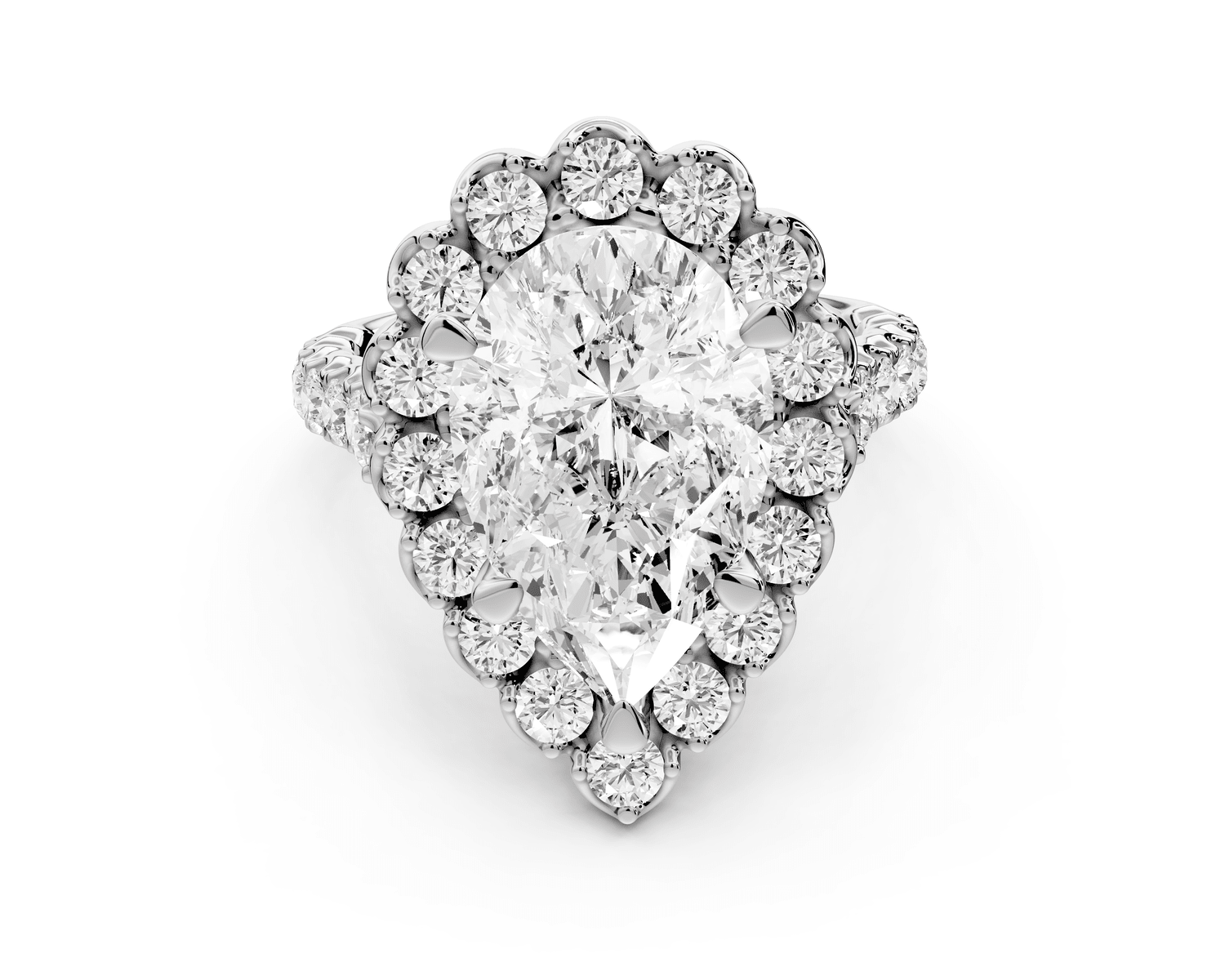 Anastasia - 3ct platinum pear Diamond with Floral Halo and Pavé engagement Ring - Mr. Alex Jewelry