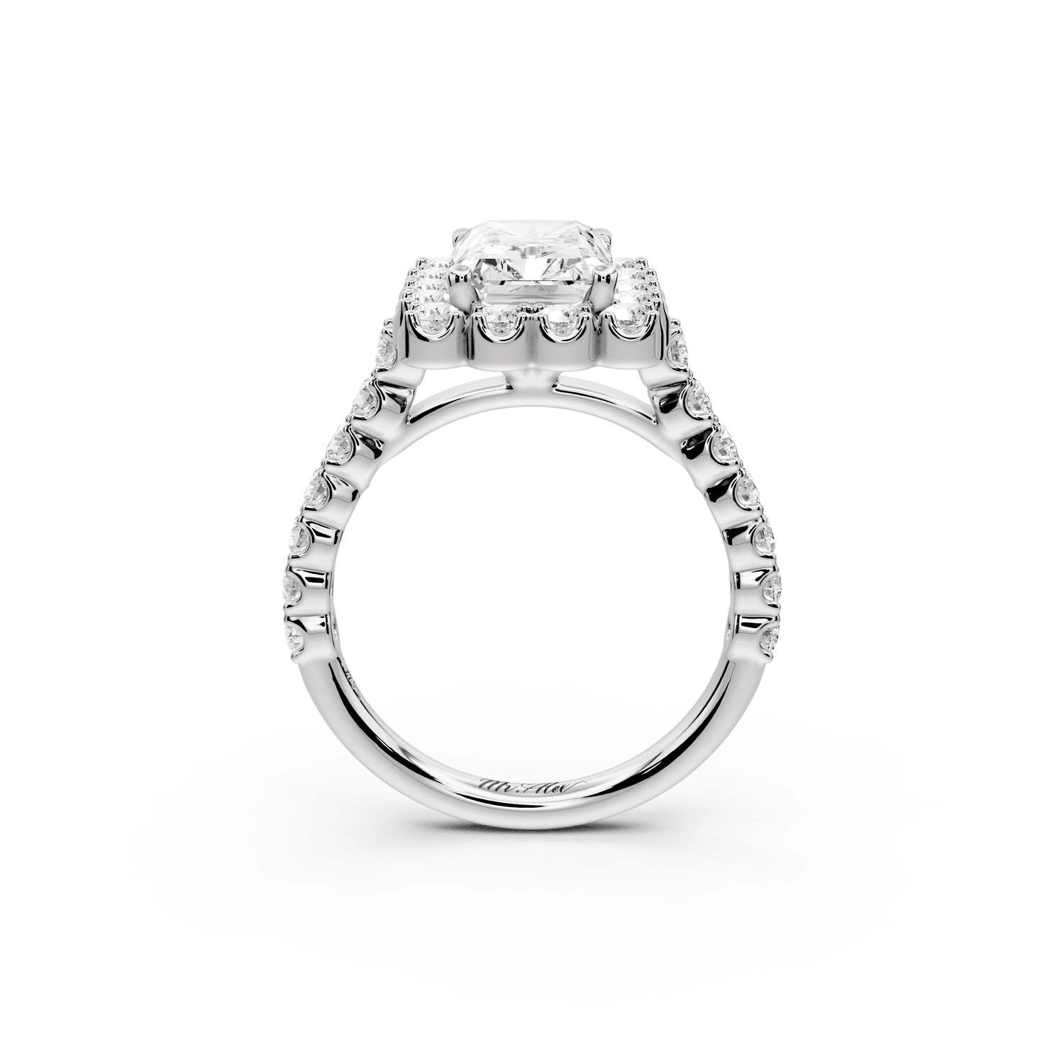 Anastasia - 3ct platinum radiant Diamond with Floral Halo and Pavé engagement Ring - Mr. Alex Jewelry