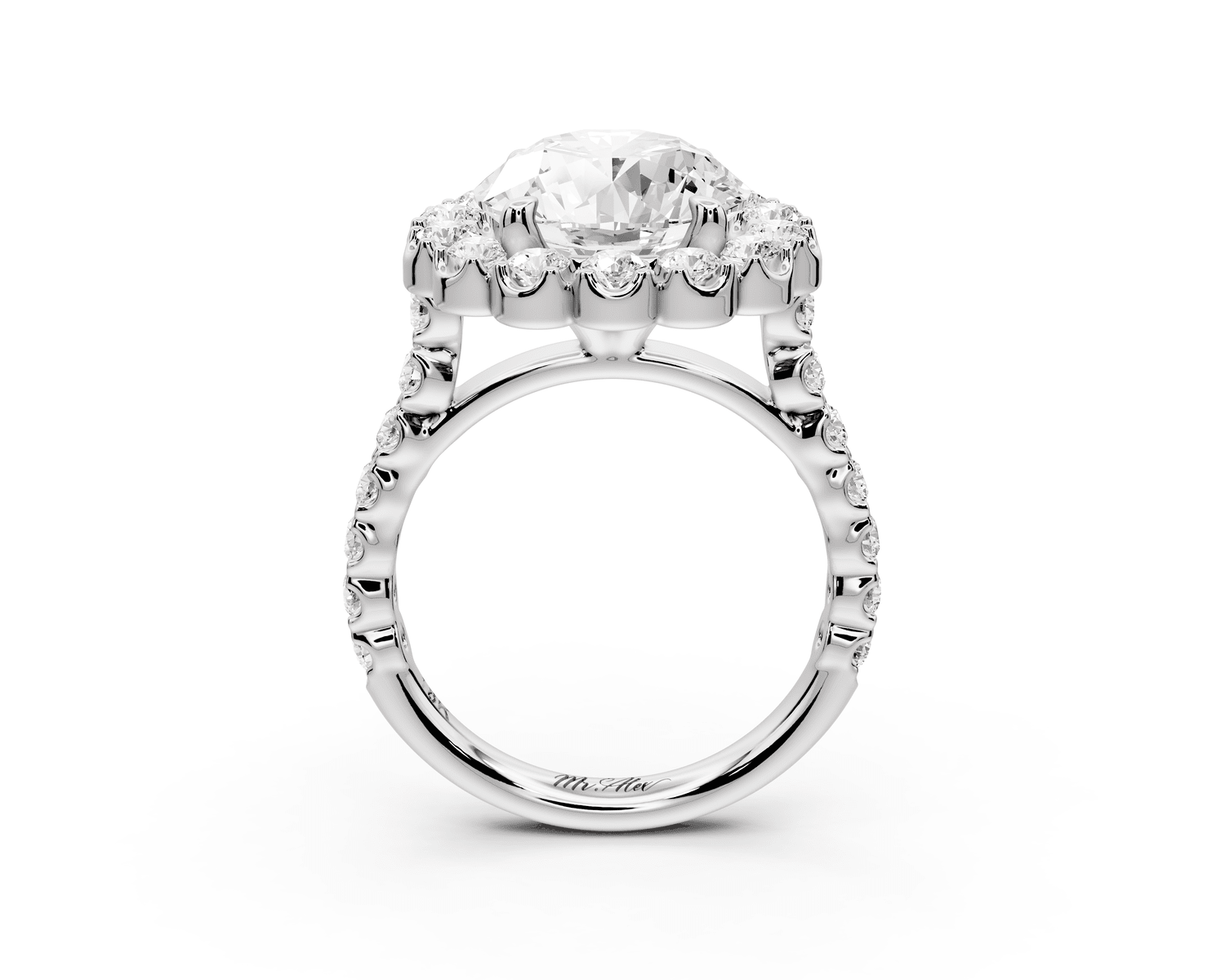Anastasia - 3ct platinum round Diamond with Floral Halo and Pavé engagement Ring - Mr. Alex Jewelry