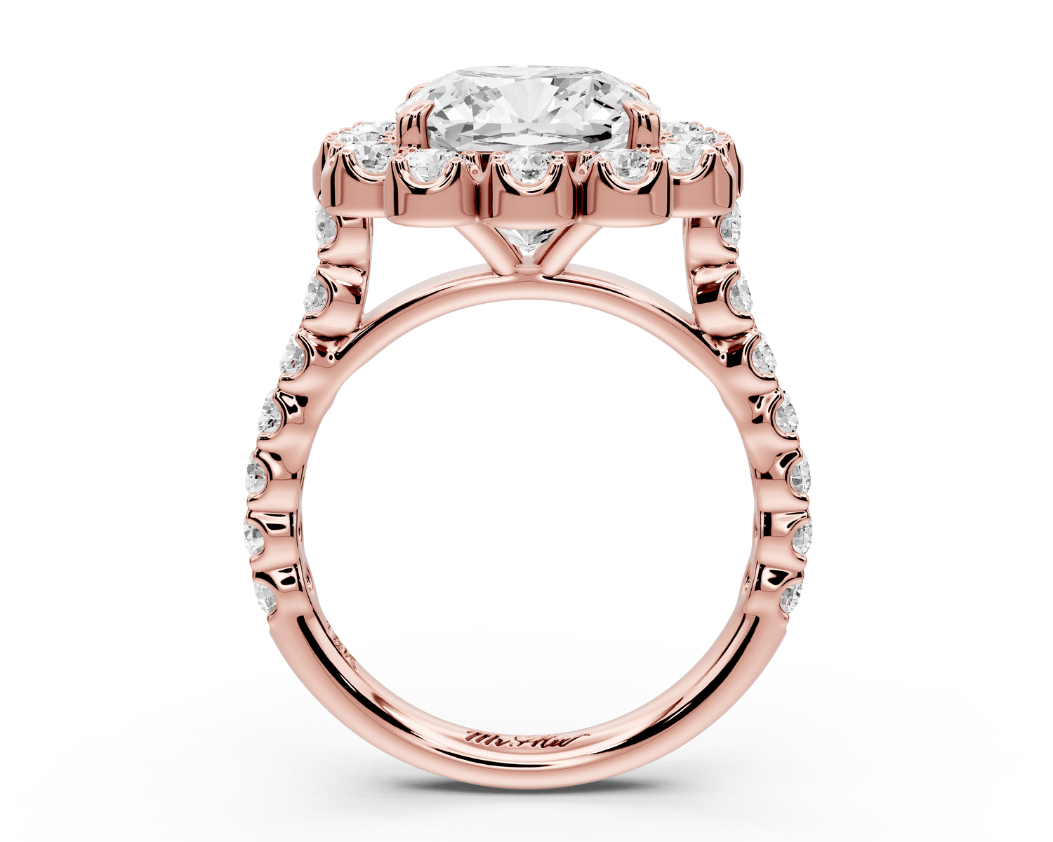 Anastasia - 4ct 14k rose gold cushion Diamond with Floral Halo and Pavé engagement Ring - Mr. Alex Jewelry