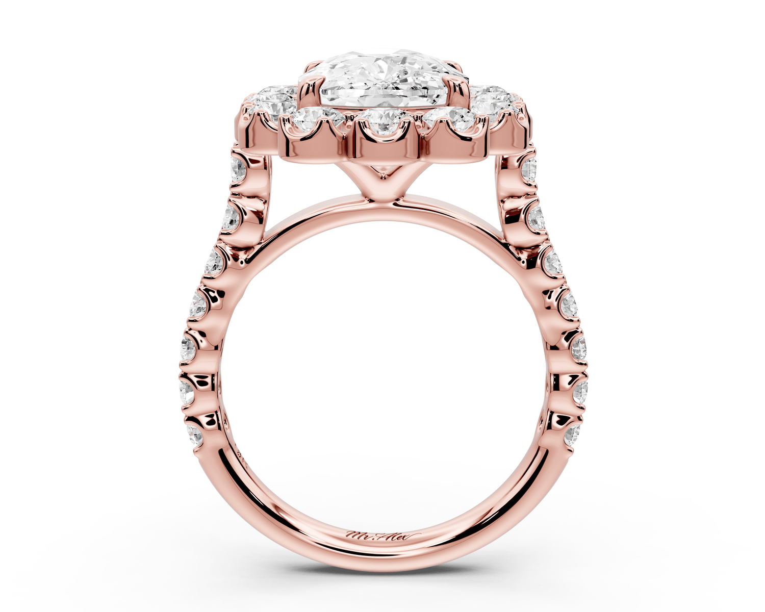 Anastasia - 4ct 14k rose gold ecushion Diamond with Floral Halo and Pavé engagement Ring - Mr. Alex Jewelry