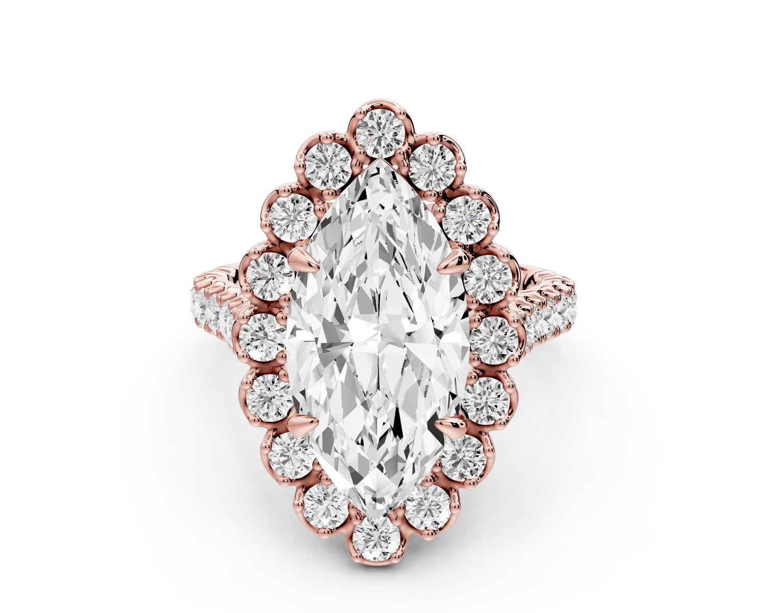 Anastasia - 4ct 14k rose gold marquise Diamond with Floral Halo and Pavé engagement Ring - Mr. Alex Jewelry