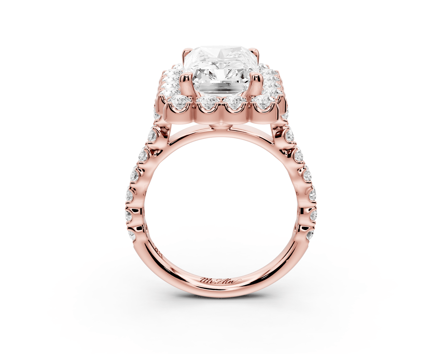 Anastasia - 4ct 14k rose gold radiant Diamond with Floral Halo and Pavé engagement Ring - Mr. Alex Jewelry