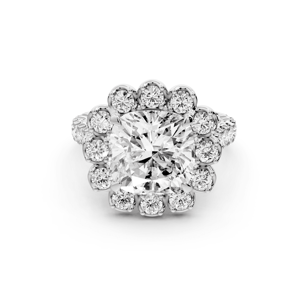 Anastasia - 4ct 14k white gold cushion Diamond with Floral Halo and Pavé engagement Ring - Mr. Alex Jewelry