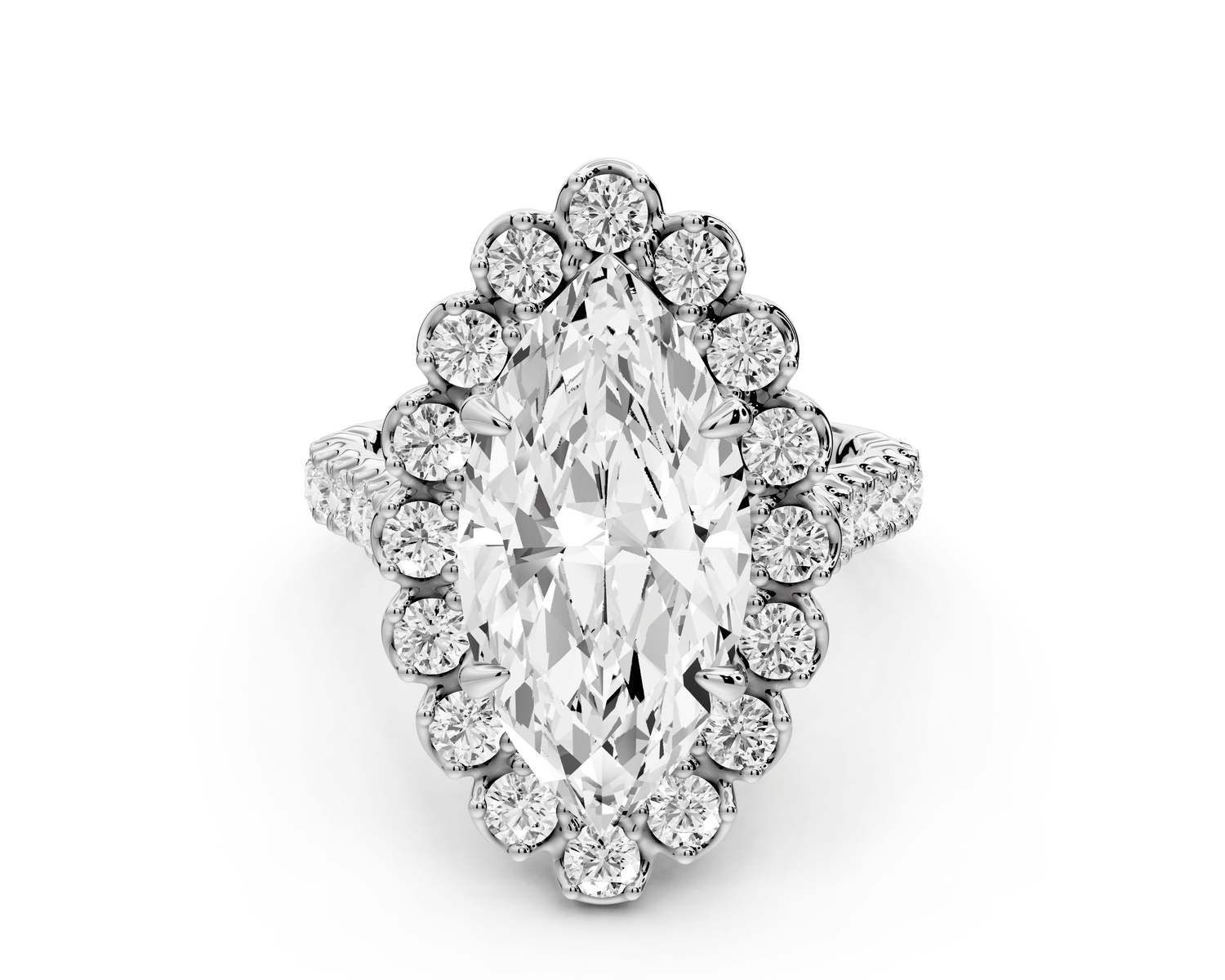 Anastasia - 4ct 14k white gold marquise Diamond with Floral Halo and Pavé engagement Ring - Mr. Alex Jewelry