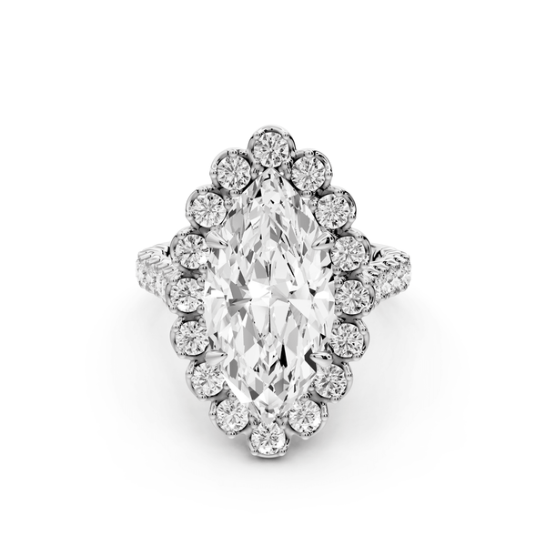 Anastasia - 4ct 14k white gold marquise Diamond with Floral Halo and Pavé engagement Ring - Mr. Alex Jewelry