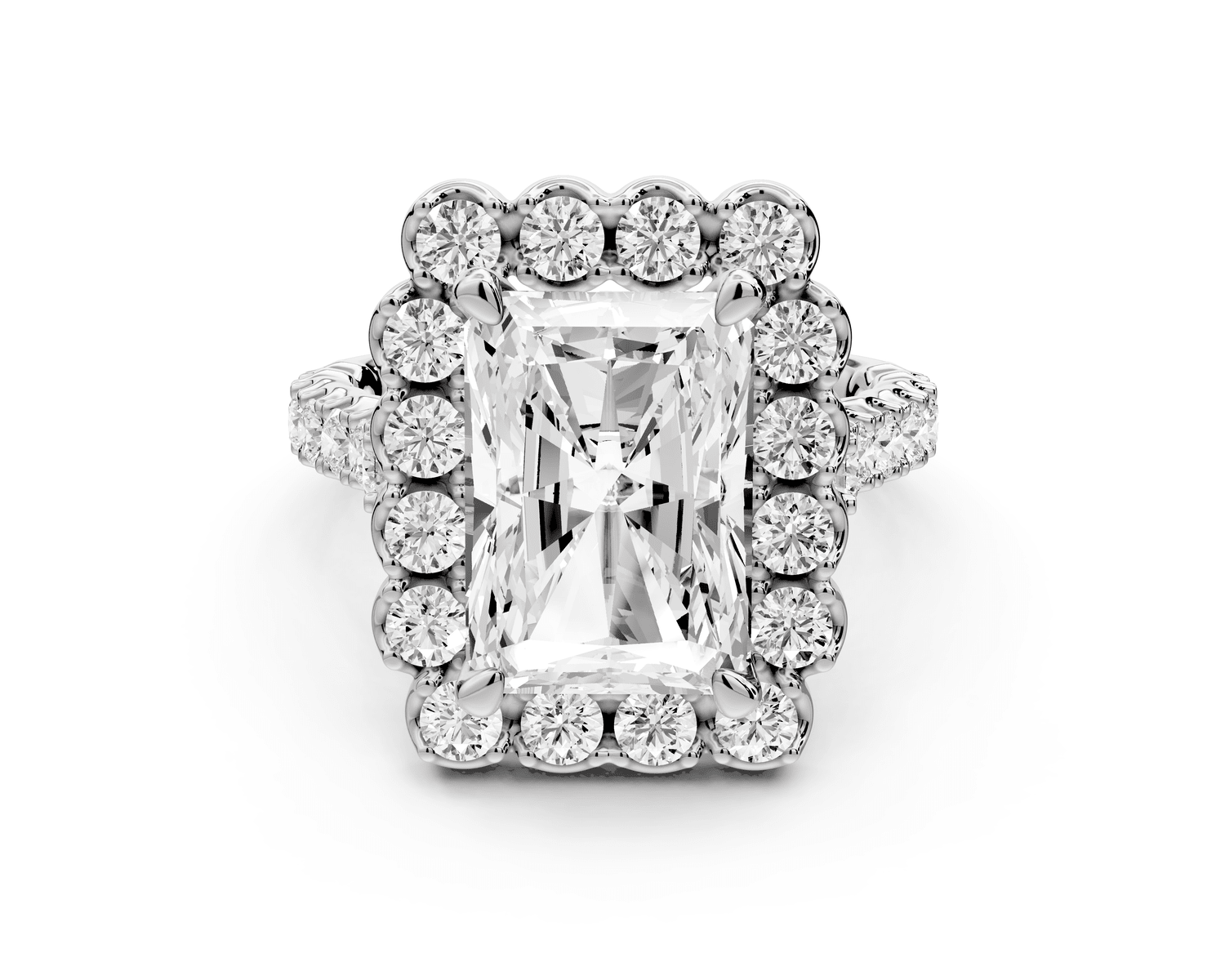 Anastasia - 4ct 14k white gold radiant Diamond with Floral Halo and Pavé engagement Ring - Mr. Alex Jewelry