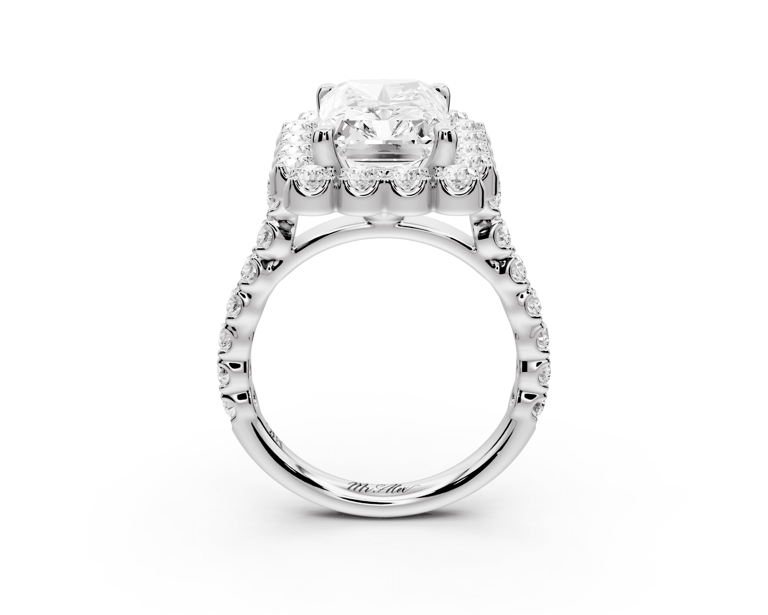 Anastasia - 4ct 14k white gold radiant Diamond with Floral Halo and Pavé engagement Ring - Mr. Alex Jewelry