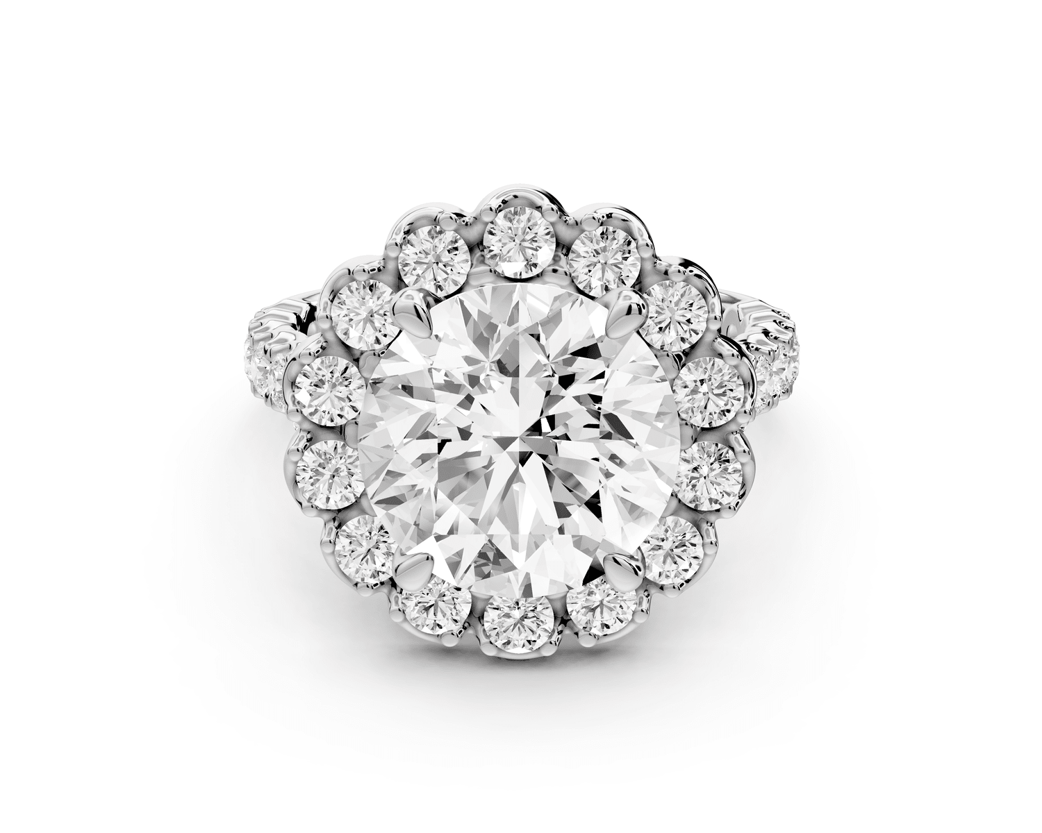Anastasia - 4ct 14k white gold round Diamond with Floral Halo and Pavé engagement Ring - Mr. Alex Jewelry