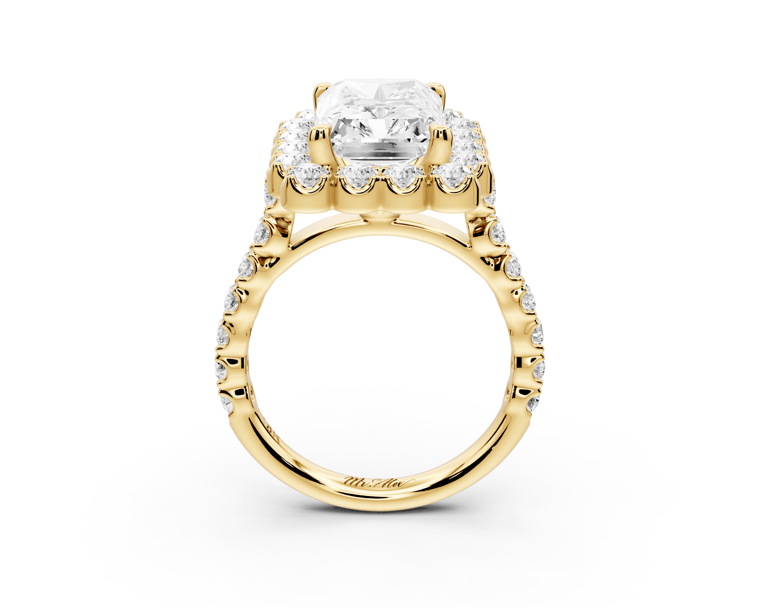Anastasia - 4ct 14k yellow gold radiant Diamond with Floral Halo and Pavé engagement Ring - Mr. Alex Jewelry