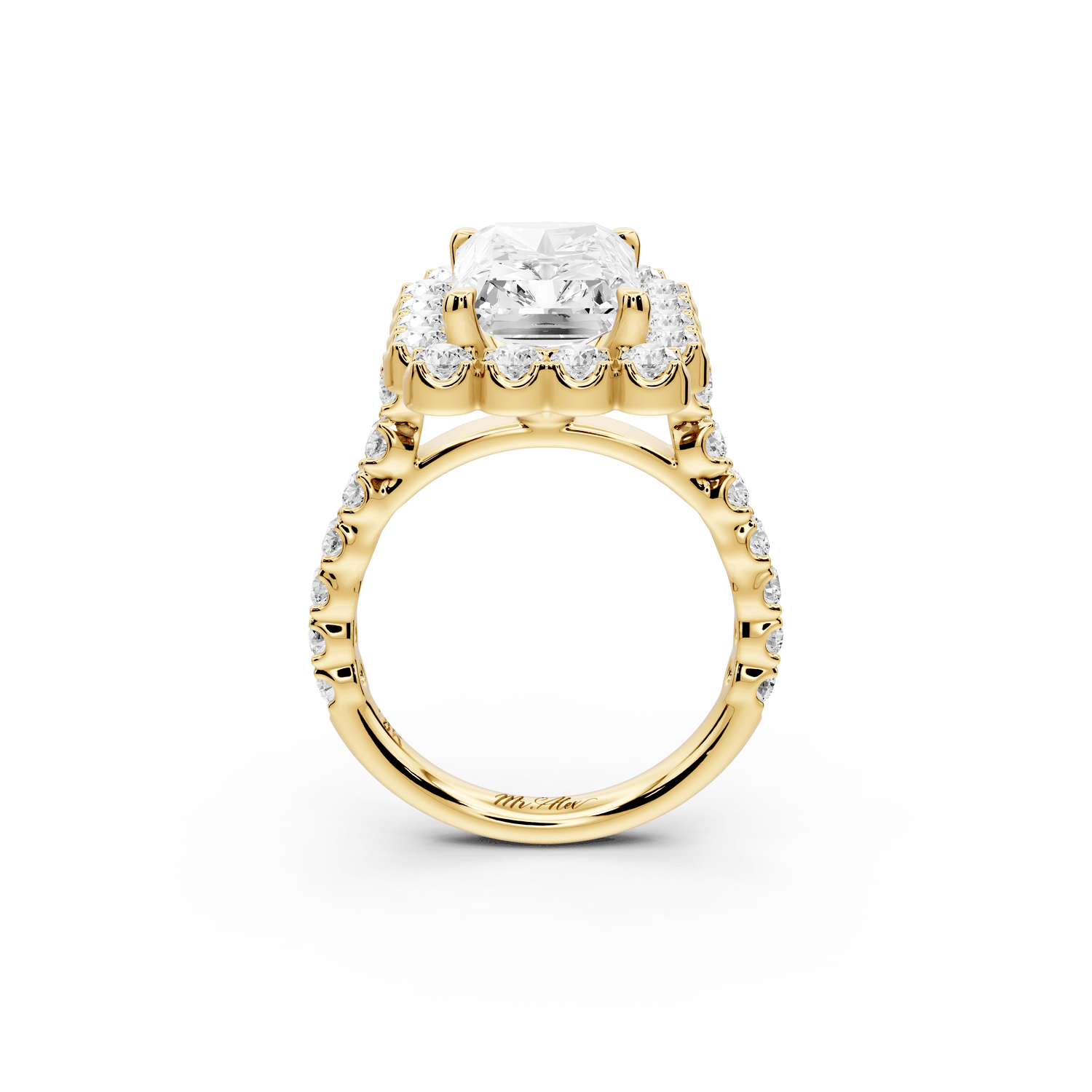 Anastasia - 4ct 14k yellow gold radiant Diamond with Floral Halo and Pavé engagement Ring - Mr. Alex Jewelry