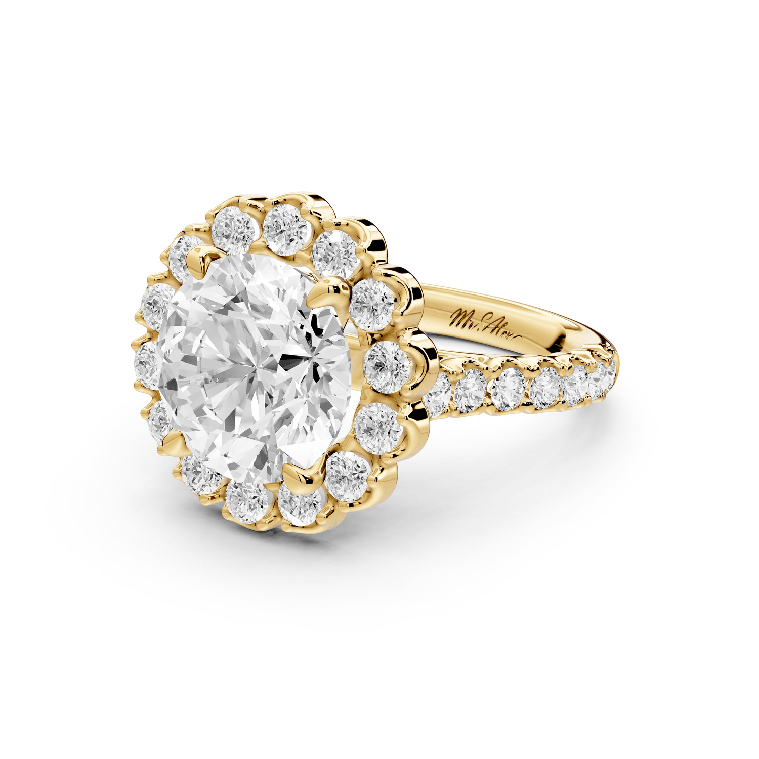Anastasia - 4ct 14k yellow gold round Diamond with Floral Halo and Pavé engagement Ring - Mr. Alex Jewelry