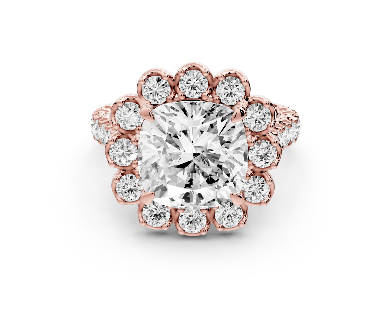 Anastasia - 4ct 18k rose gold cushion Diamond with Floral Halo and Pavé engagement Ring - Mr. Alex Jewelry