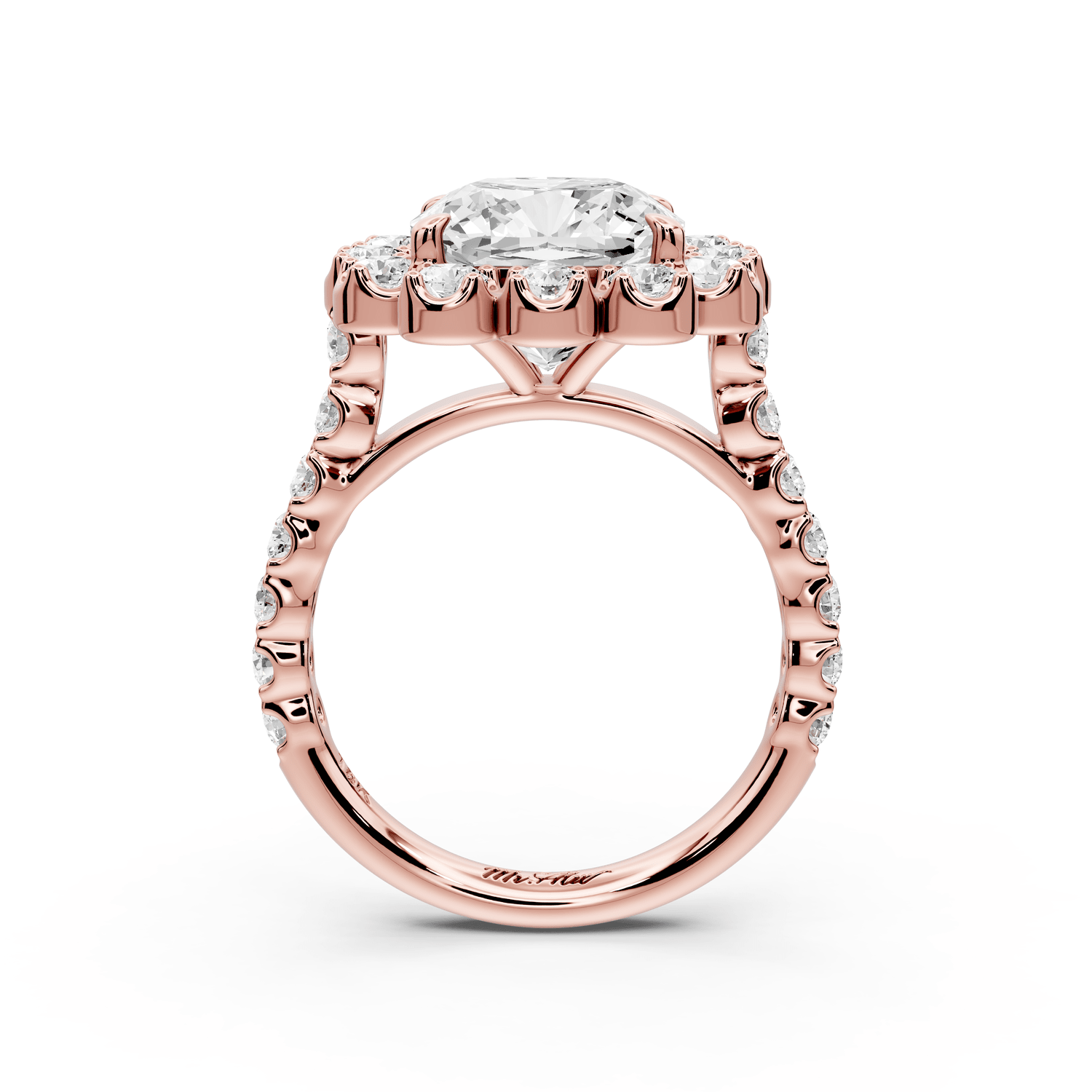 Anastasia - 4ct 18k rose gold cushion Diamond with Floral Halo and Pavé engagement Ring - Mr. Alex Jewelry