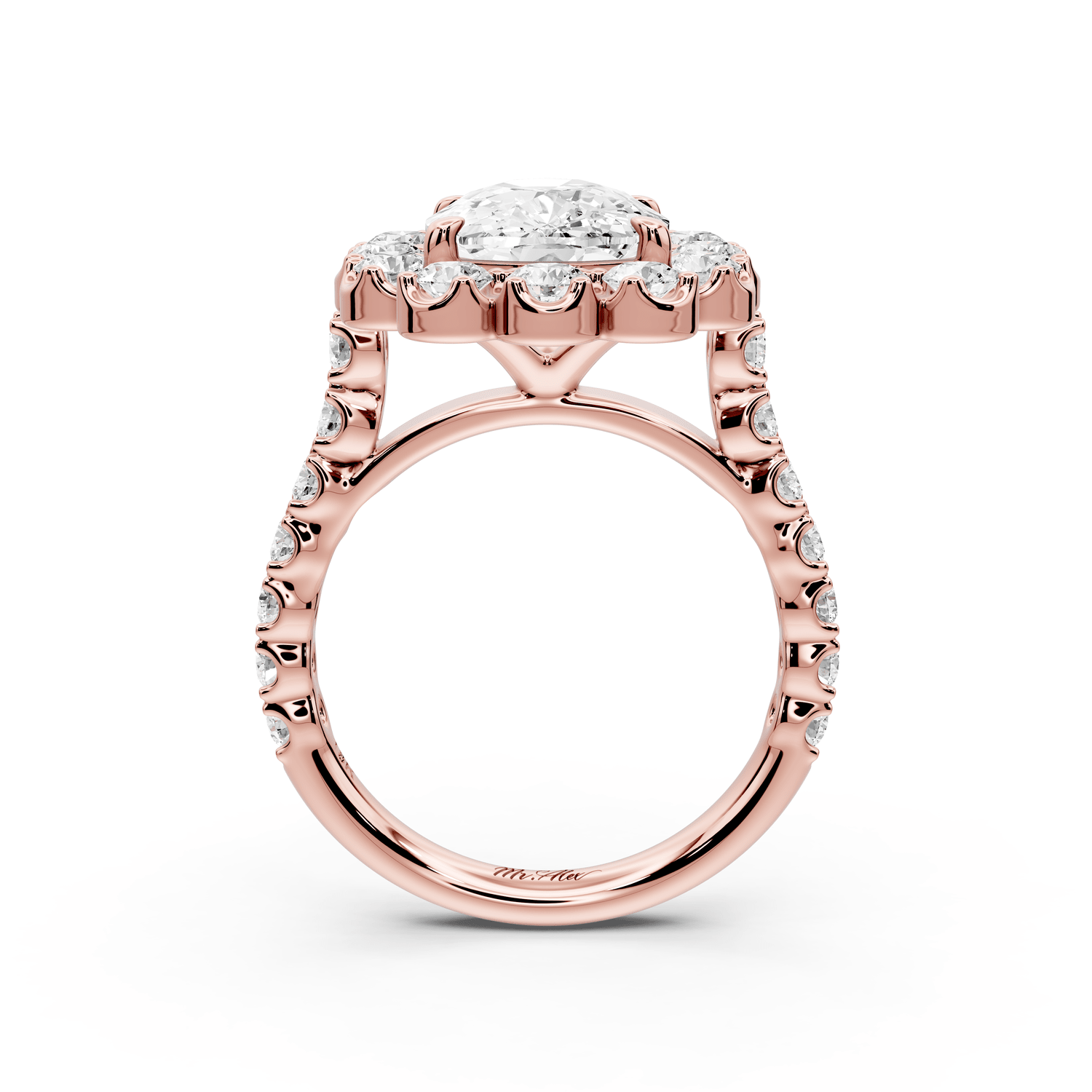 Anastasia - 4ct 18k rose gold ecushion Diamond with Floral Halo and Pavé engagement Ring - Mr. Alex Jewelry