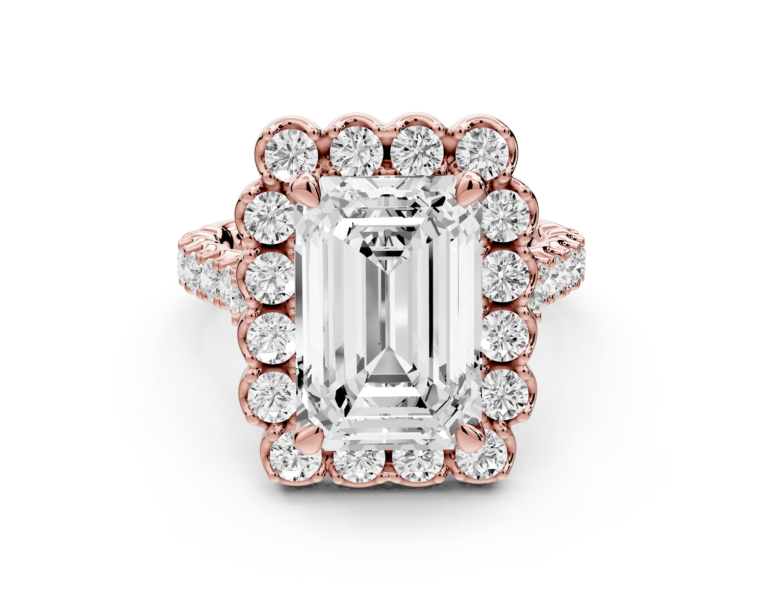 Anastasia - 4ct 18k rose gold emerald Diamond with Floral Halo and Pavé engagement Ring - Mr. Alex Jewelry