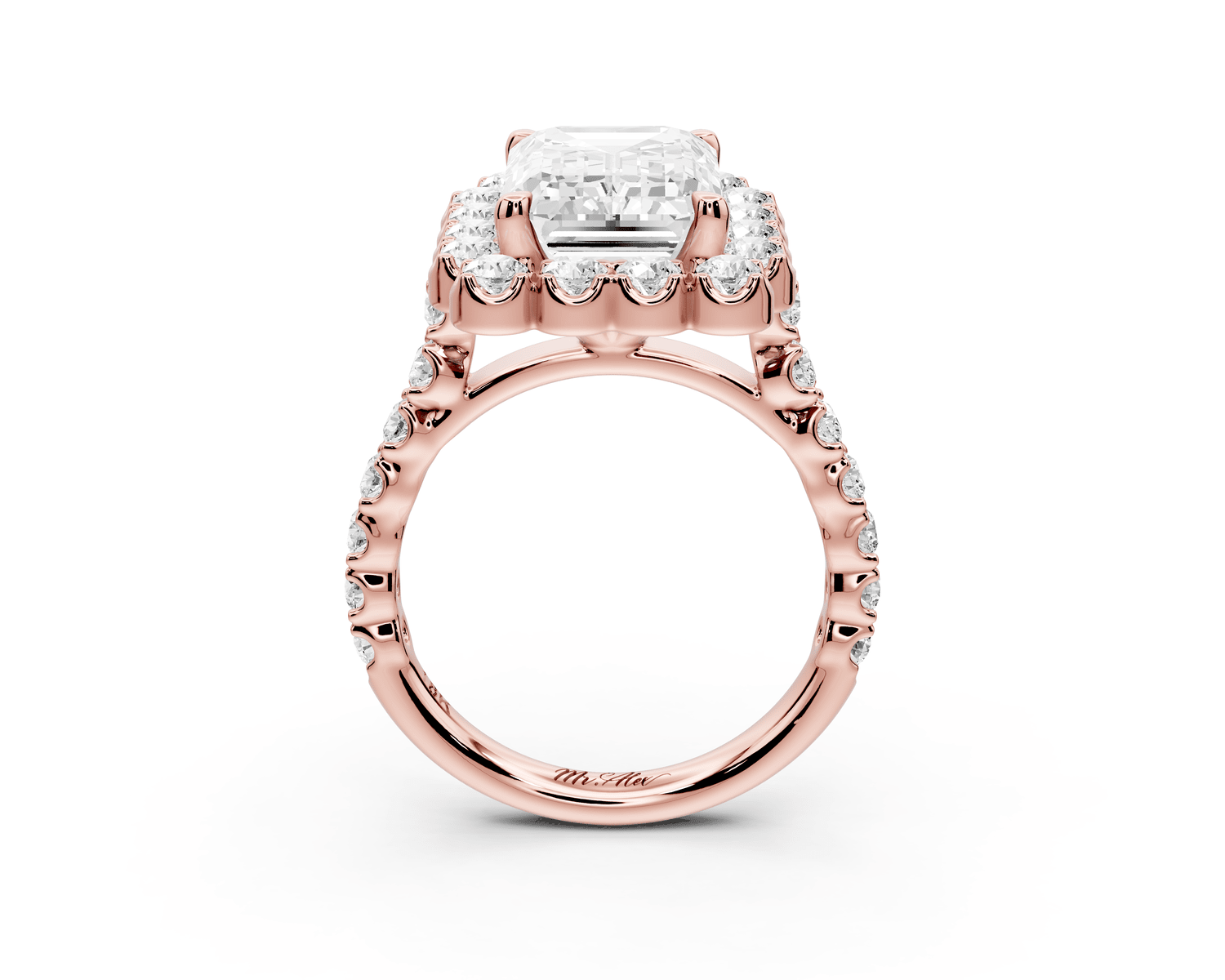 Anastasia - 4ct 18k rose gold emerald Diamond with Floral Halo and Pavé engagement Ring - Mr. Alex Jewelry