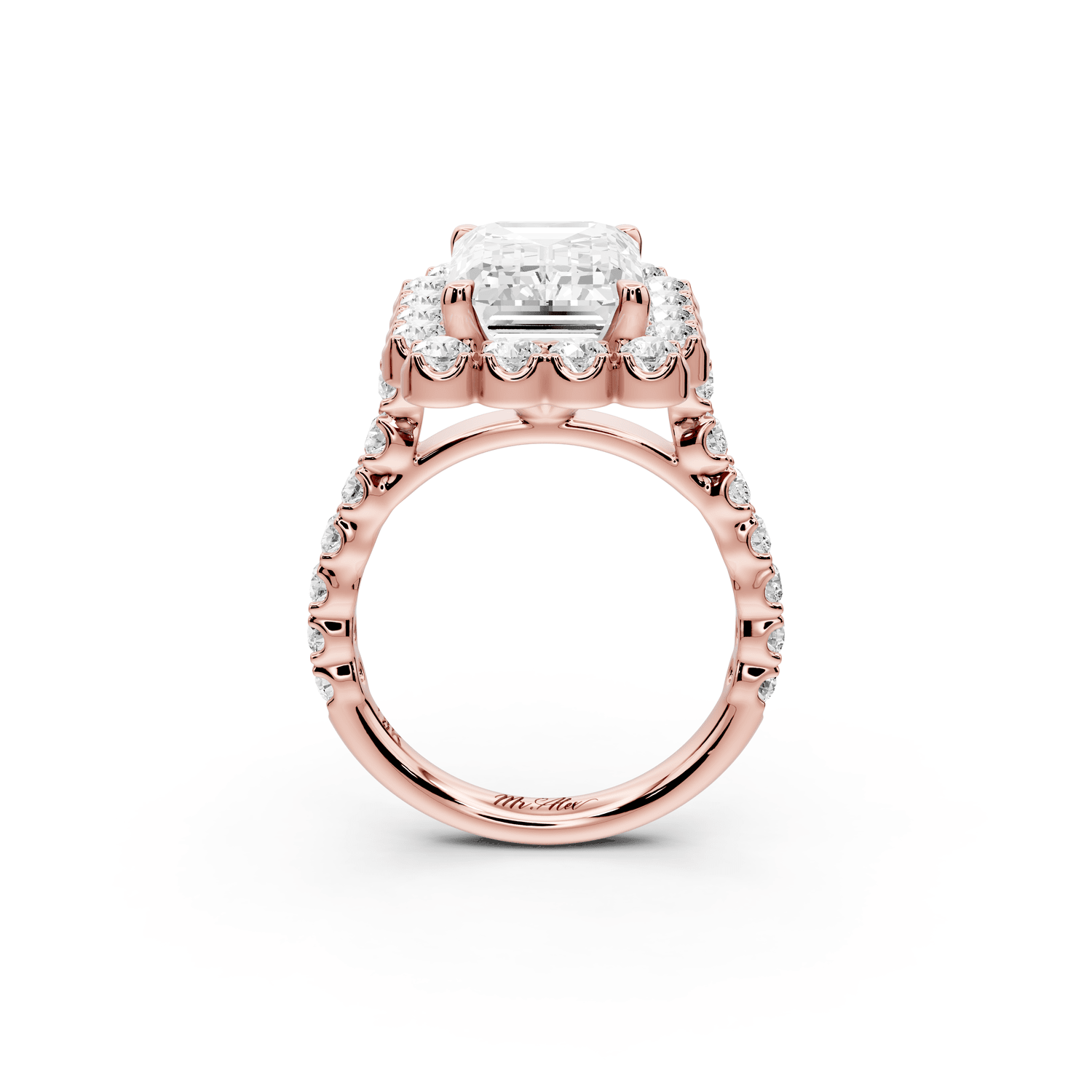 Anastasia - 4ct 18k rose gold emerald Diamond with Floral Halo and Pavé engagement Ring - Mr. Alex Jewelry