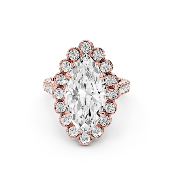 Anastasia - 4ct 18k rose gold marquise Diamond with Floral Halo and Pavé engagement Ring - Mr. Alex Jewelry