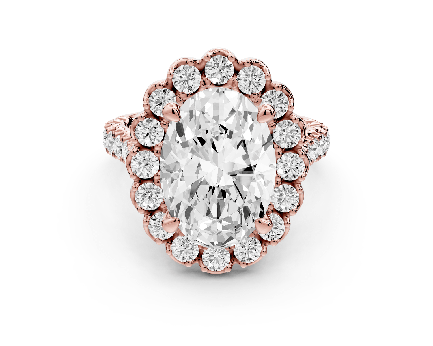 Anastasia - 4ct 18k rose gold oval Diamond with Floral Halo and Pavé engagement Ring - Mr. Alex Jewelry