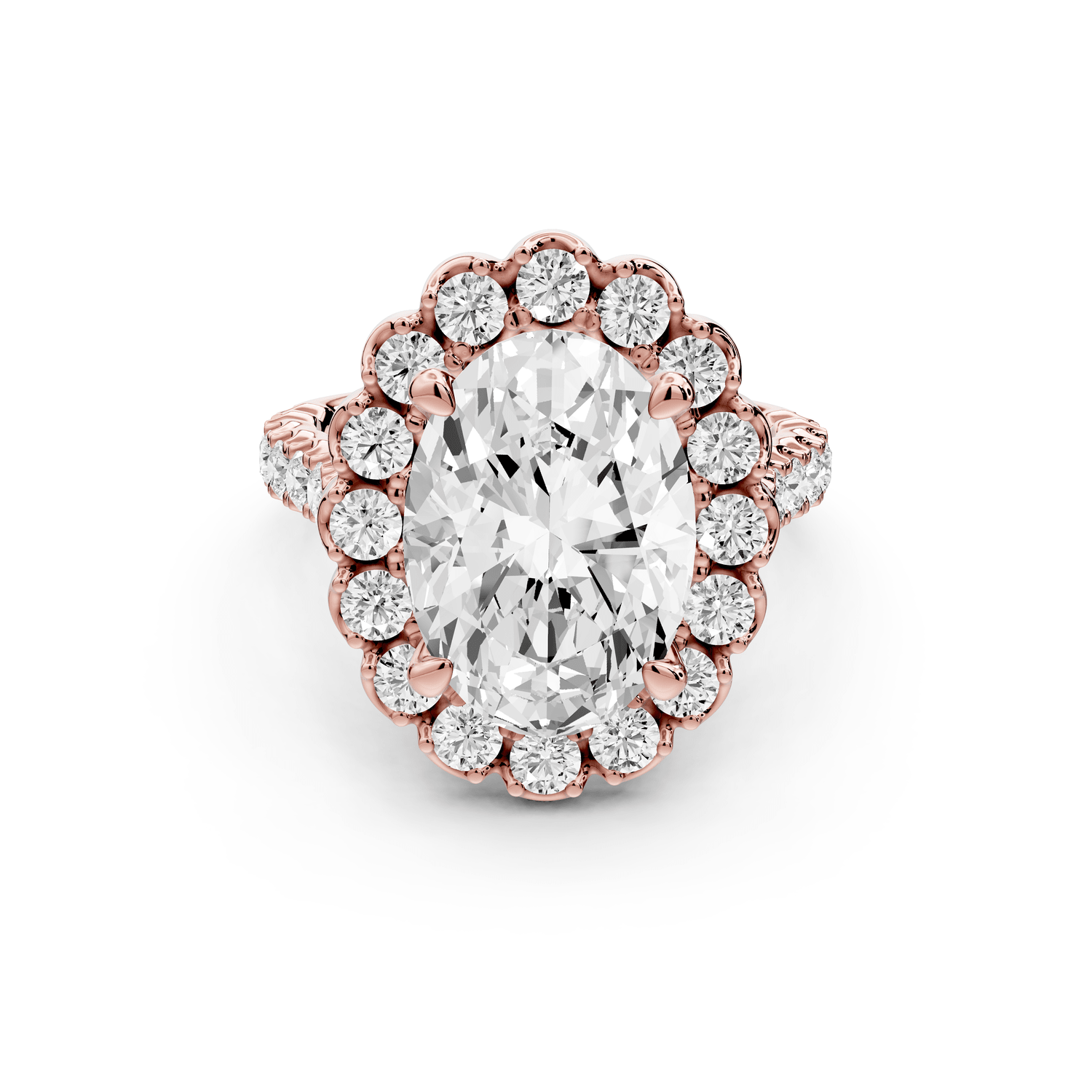 Anastasia - 4ct 18k rose gold oval Diamond with Floral Halo and Pavé engagement Ring - Mr. Alex Jewelry
