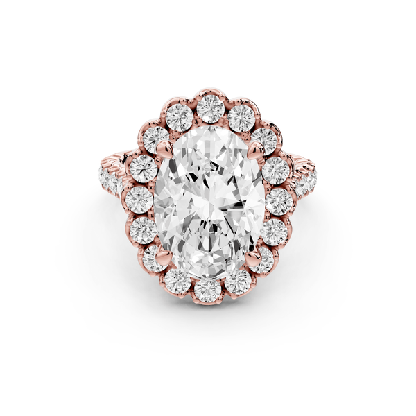 Anastasia - 4ct 18k rose gold oval Diamond with Floral Halo and Pavé engagement Ring - Mr. Alex Jewelry