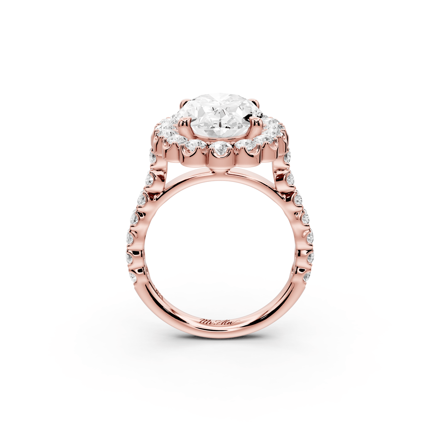 Anastasia - 4ct 18k rose gold oval Diamond with Floral Halo and Pavé engagement Ring - Mr. Alex Jewelry