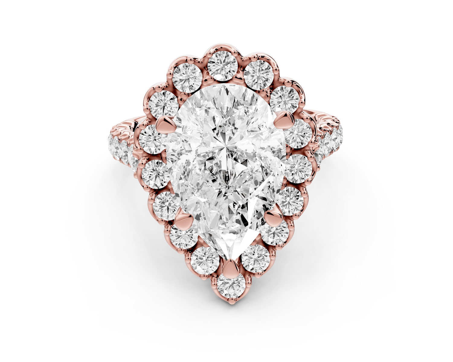 Anastasia - 4ct 18k rose gold pear Diamond with Floral Halo and Pavé engagement Ring - Mr. Alex Jewelry