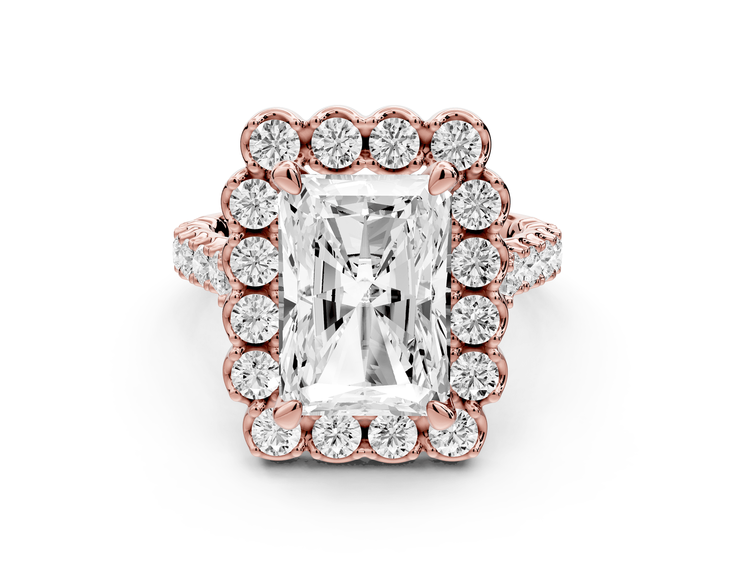 Anastasia - 4ct 18k rose gold radiant Diamond with Floral Halo and Pavé engagement Ring - Mr. Alex Jewelry