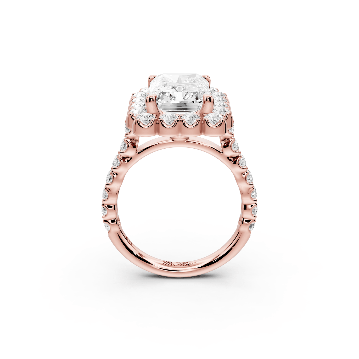 Anastasia - 4ct 18k rose gold radiant Diamond with Floral Halo and Pavé engagement Ring - Mr. Alex Jewelry