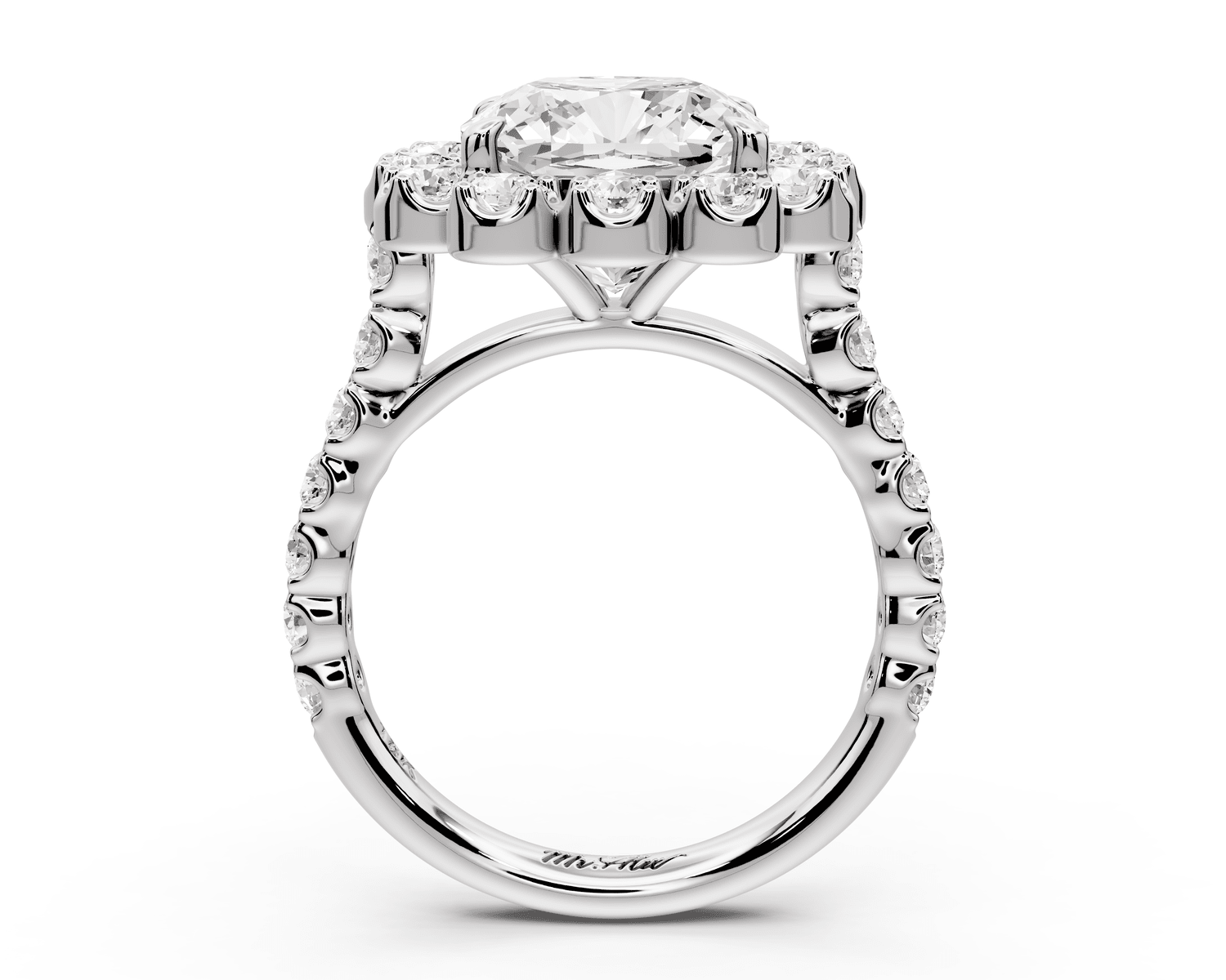 Anastasia - 4ct 18k white gold cushion Diamond with Floral Halo and Pavé engagement Ring - Mr. Alex Jewelry