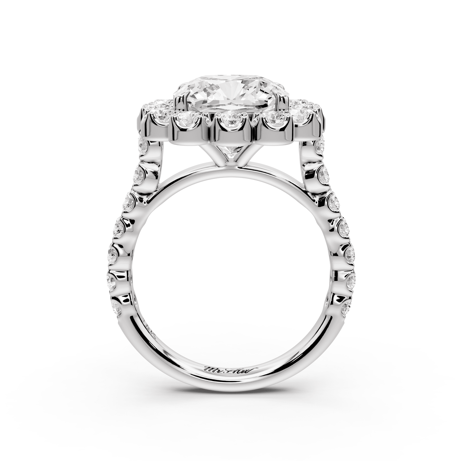Anastasia - 4ct 18k white gold cushion Diamond with Floral Halo and Pavé engagement Ring - Mr. Alex Jewelry
